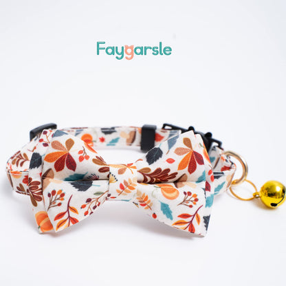 2 Pack Cotton Fall Cats Collar with Bow Tie Orange Green Cat Collars for Girl Female Boy Male Cat Collar with Bell Halloween Collars for Cats