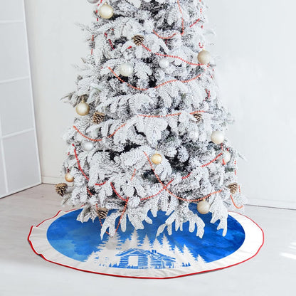 48 Inches Blue Christmas Tree Skirt Rustic Thick Xmas Tree Skirt with Snowflake Winter Happy New Year Decoration for Home Holiday Party