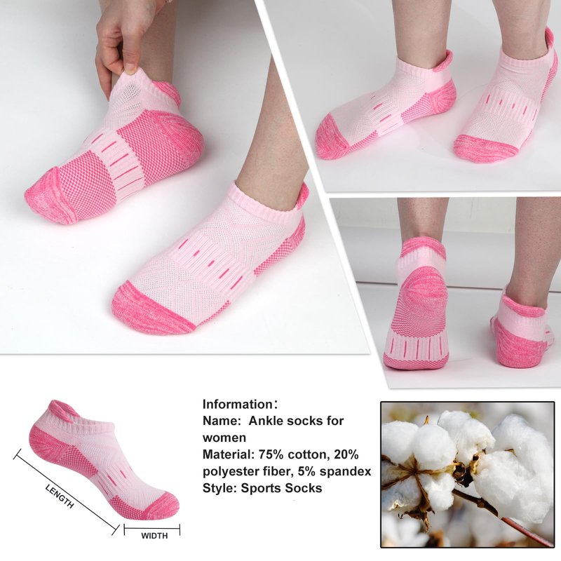 YOJOOM Ankle Socks for Women 6 Pairs Athletic Cushioned Running Low Cut Socks Womens (US, Numeric, 5, 8, Regular, Regular, multicolour)