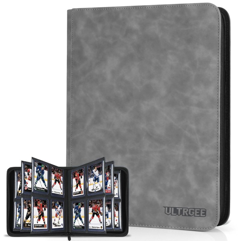 ULTRGEE 4 Slot Top Loader Binder, Top Loaders Collection Storage Album for Trading Cards and Sports Cards - Holds 112 Top Loader, NOT Suitable for Cards WITHOUT Top Loaders(Gray)