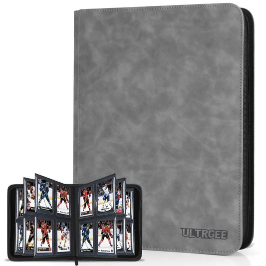 ULTRGEE 4 Slot Top Loader Binder, Top Loaders Collection Storage Album for Trading Cards and Sports Cards - Holds 112 Top Loader, NOT Suitable for Cards WITHOUT Top Loaders(Gray)