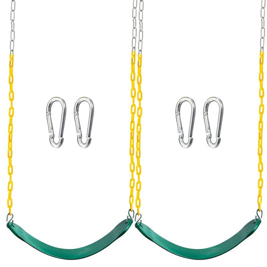TURFEE 2 Pack Green Swing Seats Heavy Duty with 66" Chain, Swing Set Accessories Replacement with Snap Hooks for Kids Outdoor Play Playground, Trees, Playground(Green)