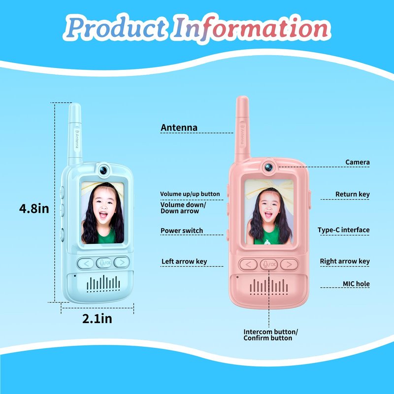 Video Walkie Talkies for Kids Rechargeable Walkie Talkies Long Range with Emoji Chat and Photo Functions Multifunctional Indoor Outdoor Toys for Kids Christmas Birthday Gifts (Pink&Blue)