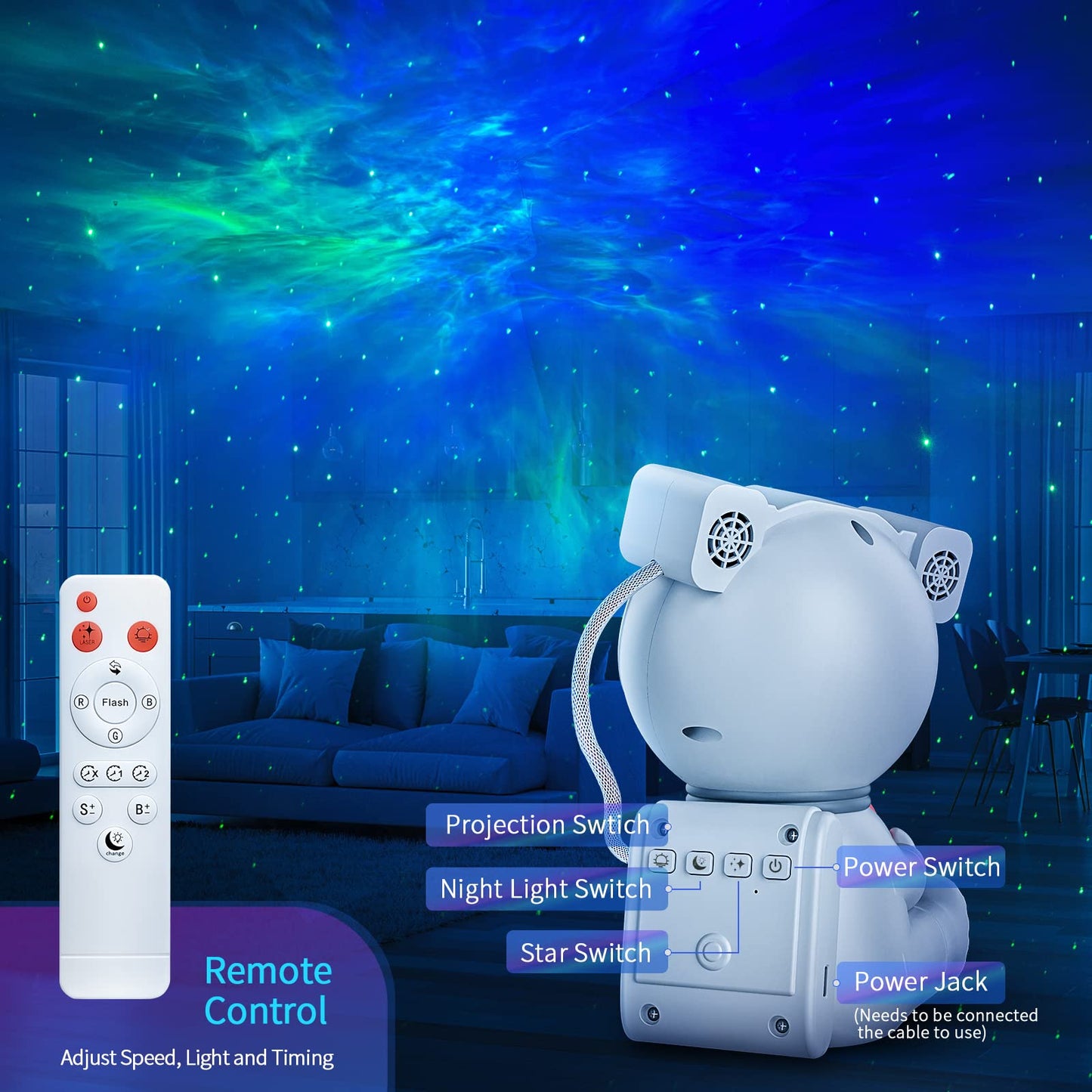 Cayclay Astronaut Galaxy Projector, Star Projector with Timer and Remote, Night Light with Moon Lamp, LED Nebula Lamp for Kids Adults, Room Decor Gift (White)