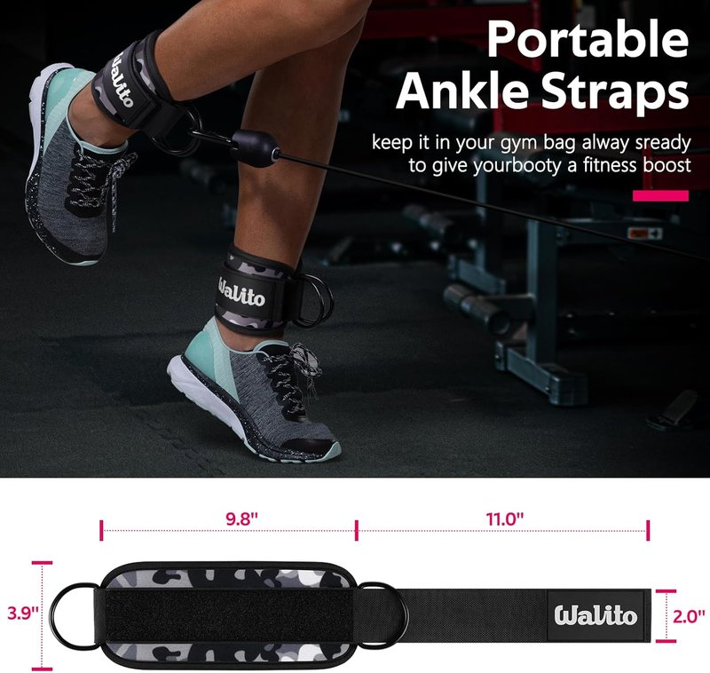 WALITO Gym Ankle Straps - Adjustable Cable Machine Accessories for Glute Kickbacks & Lower Body Workouts | Unisex