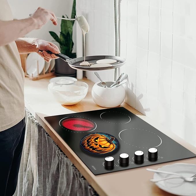 Halloween Pumpkin Electric Stove Burner Covers，4 Pcs Pumpkin Halloween Decor Round Stove Burner Covers，8 Inches and 10 Inches，Gas Stove Burner Cover,Metal Cooktop Halloween Decorative,Kitchen Decor
