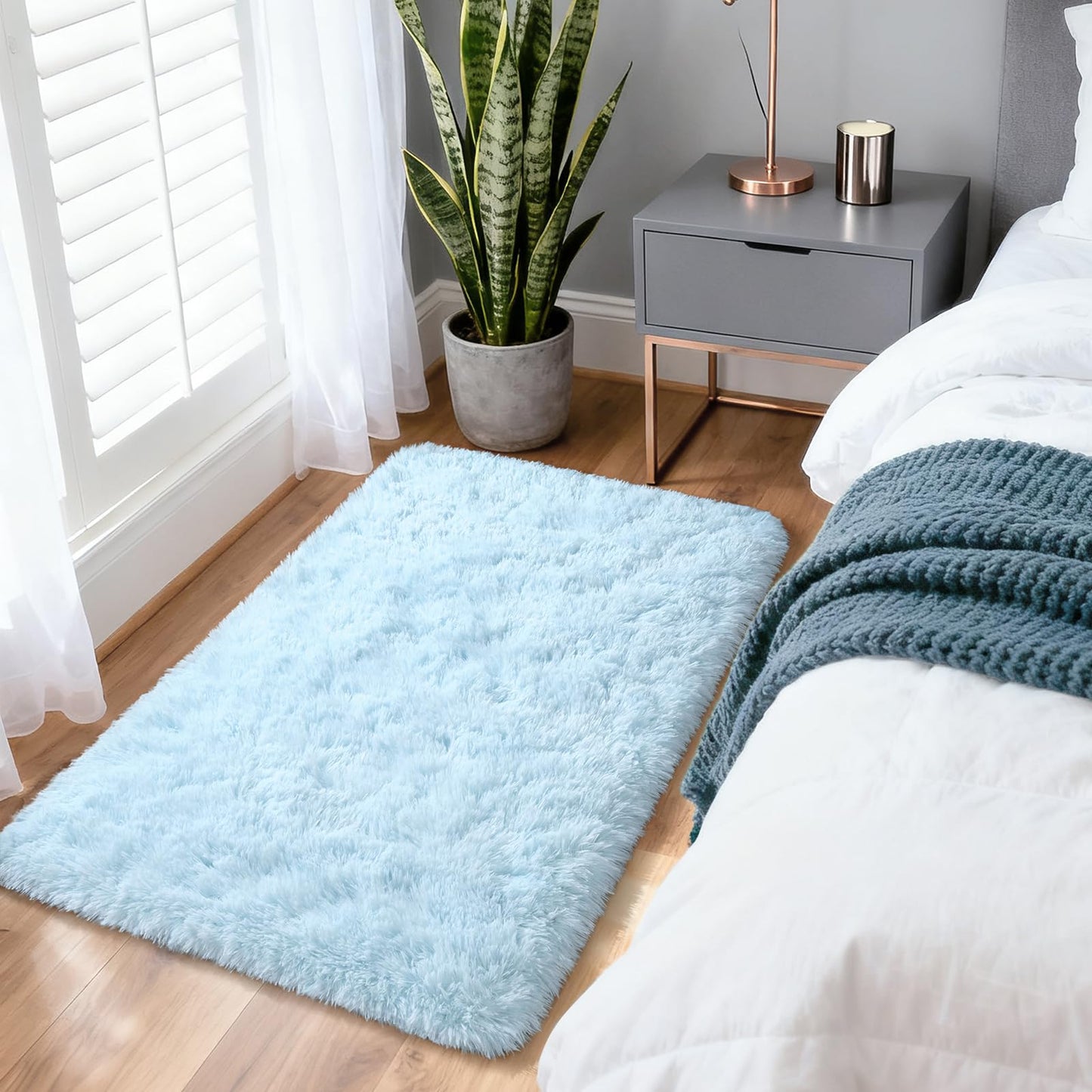 Merelax Soft Modern Indoor Shaggy Area Rug for Bedroom Livingroom Dorm Kids Room Home Decorative, Non-Slip Plush Fluffy Furry Fur Rugs Comfy Nursery Accent Floor Carpet 3x5 Feet, Baby Blue