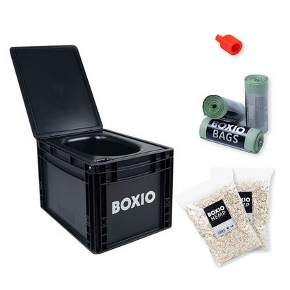 BOXIO TOILET PLUS: Starter-Set - Portable solution for car trips, boats, hunting or outdoor adventures. Europe's most-selling composting toilet. Compact size: 15.75" x 11.8" x 11"