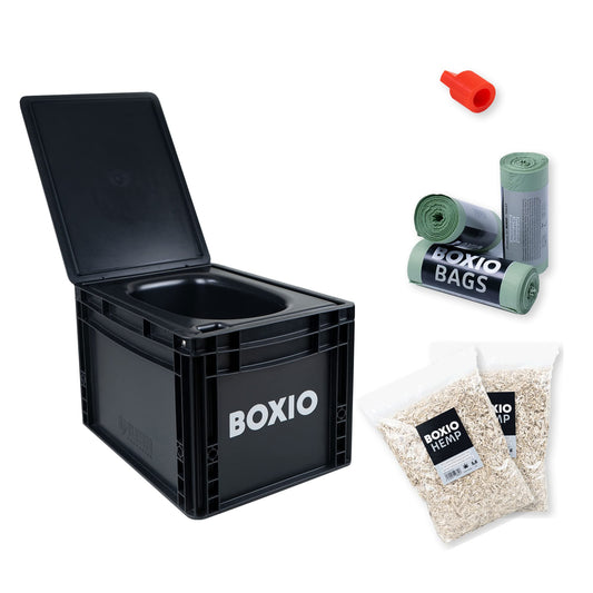 BOXIO TOILET PLUS: Starter-Set - Portable solution for car trips, boats, hunting or outdoor adventures. Europe's most-selling composting toilet. Compact size: 15.75" x 11.8" x 11"