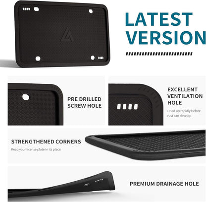 Aujen Silicone License Plate Frames Black, 2 Pack Car License Plate Frame, Universal US Black License Plate Holders Brackets Rust-Proof, Weather & Rattle-Proof, Car Accessories