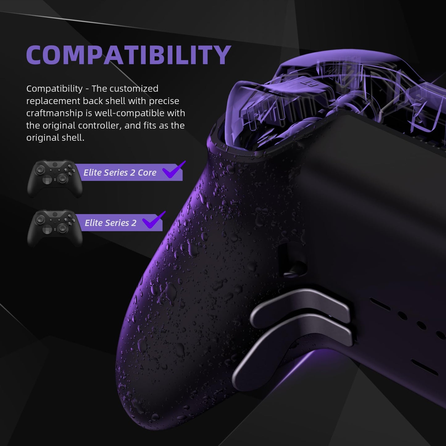 eXtremeRate Replacement Bottom Shell Case for Xbox Elite Series 2 Controller, Textured Black Non-Slip Back Housing Shell, 3D Splashing Cover for Xbox Elite Series 2 Core Wireless Controller Model 1797