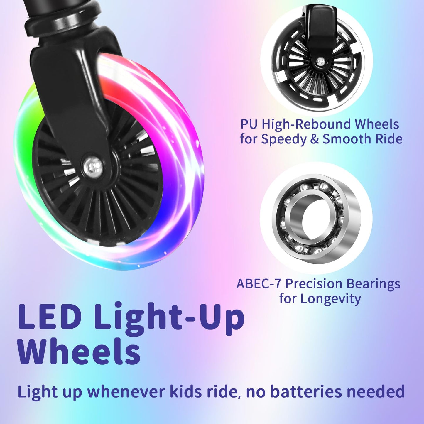 BELEEV Scooters for Kids with Light-Up Wheels & Stem & Deck, 2 Wheel Folding Scooter for Girls Boys, 4 Adjustable Height, Lightweight Kick Scooter with Kickstand for Children Ages 3-12 (Dark Black)