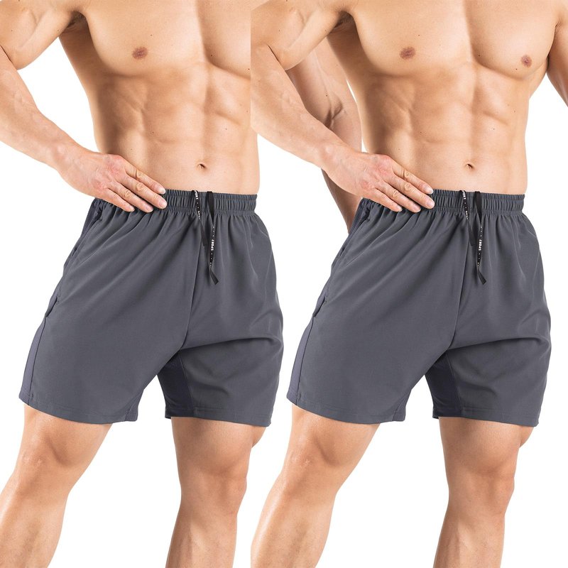 Gaglg Men's 5" Running Shorts 2 Pack Quick Dry Athletic Workout Gym Shorts with Zipper Pockets Dark Grey/Dark Grey,Medium