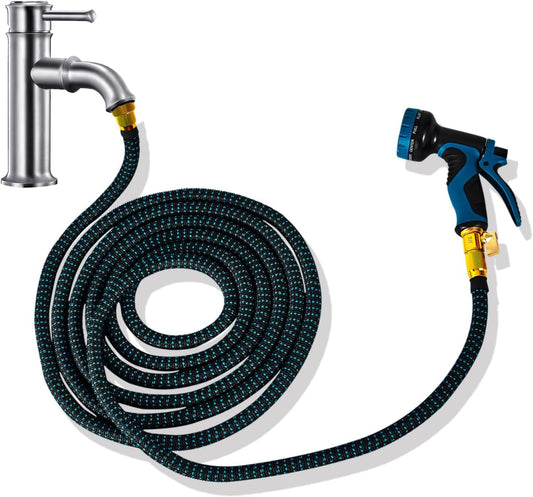 Lotoo Sink Hose Attachment for Faucet with 7 Adapters, 75 FT Indoor Faucet Hose for Kitchen Sink or Bathroom Sink Faucet with 10-Function Nozzle, Watering, Washing Pet, Household Cleaning, Car Washing