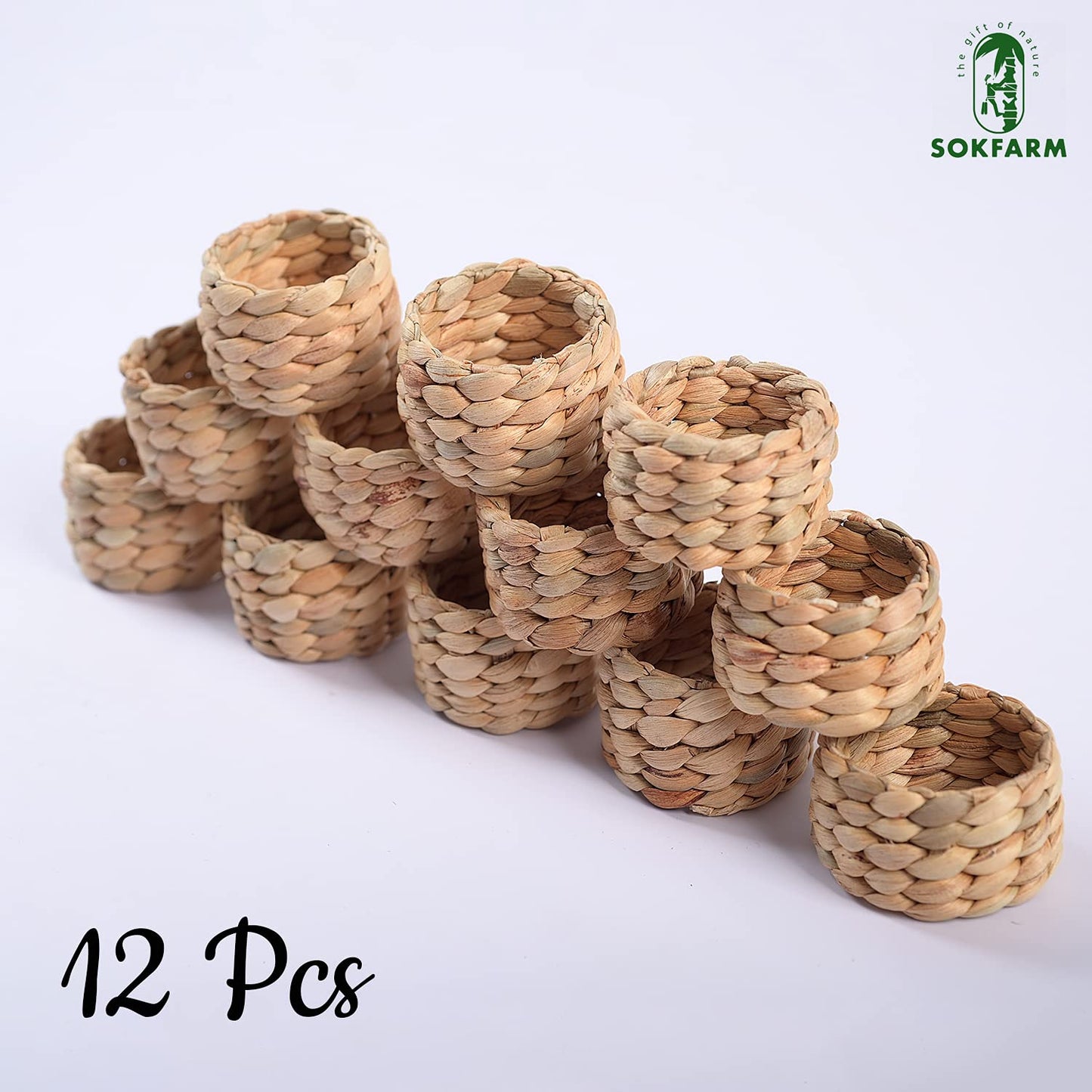 12 Pcs Round Woven Napkin Rings, Water Hyacinth Easter Napkin Rings Set of 12, Anillos para Servilletas De Tela, Boho Napkins Holder for Elegant Table Decoration, Christmas Table Decor, Wedding Decor