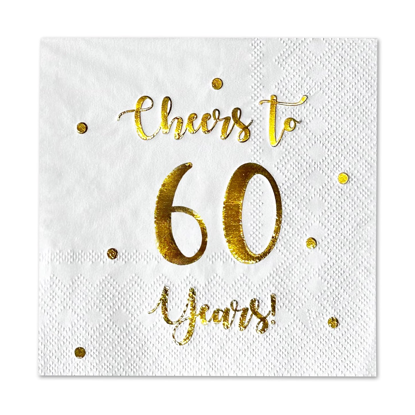 Cheers to 60 Years Cocktail Napkins | Happy 60th Birthday Decorations for Men and Women and Wedding Anniversary Party Decorations | 50-Pack 3-Ply Napkins | 5 x 5 inch folded (White)