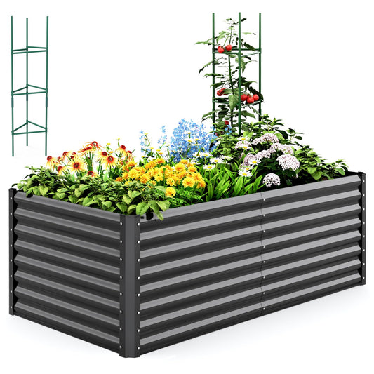 Quictent Galvanized Raised Garden Bed 6x3x2 Ft Metal Planter Box Bottomless for Backyard Outdoor, Include 1 pc Tomato Cage (Dark Gray)