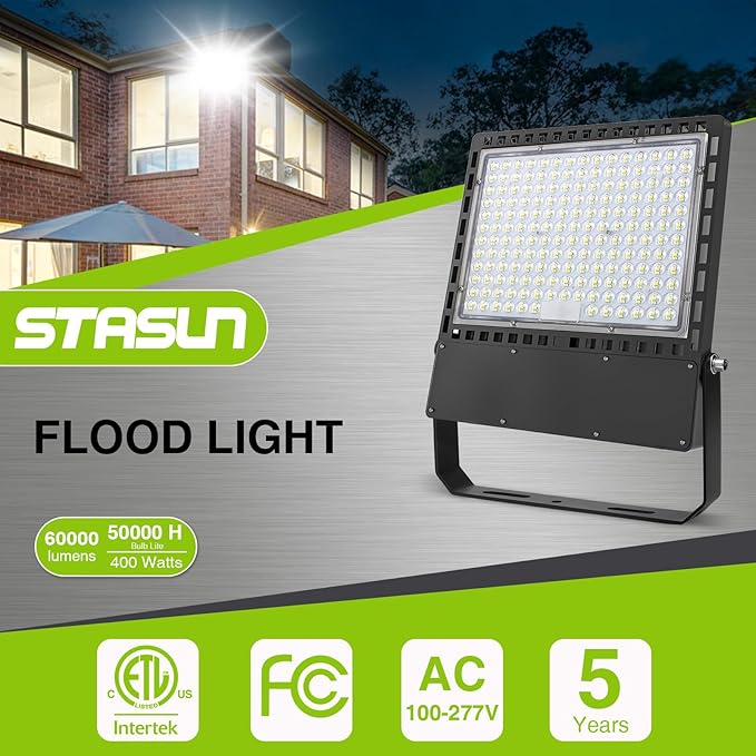 STASUN Flying Series Ultra 400W 60000LM LED Flood Light Outdoor, 100-277V 5000K White, IP66 Waterproof Stadium Lights for Arena, Parking Lot, Courts, Commercial, ETL Certification