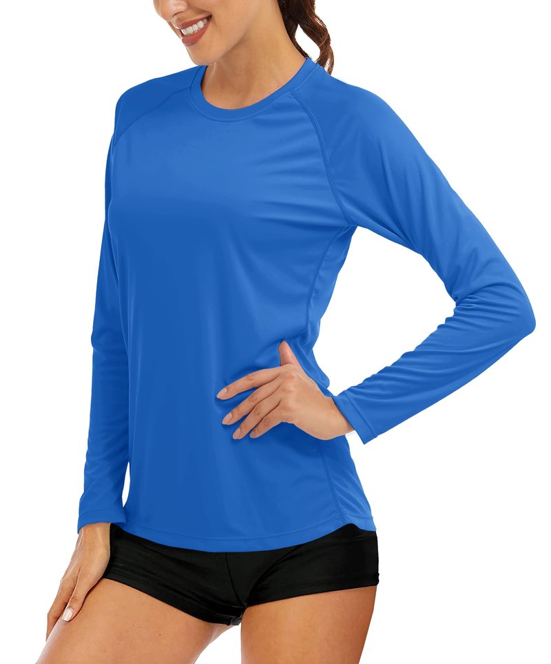 MAGCOMSEN UV Shirts for Women - Sun Protection & Workout Runnig Shirts - Women Athletic Summer Tee Blue Green