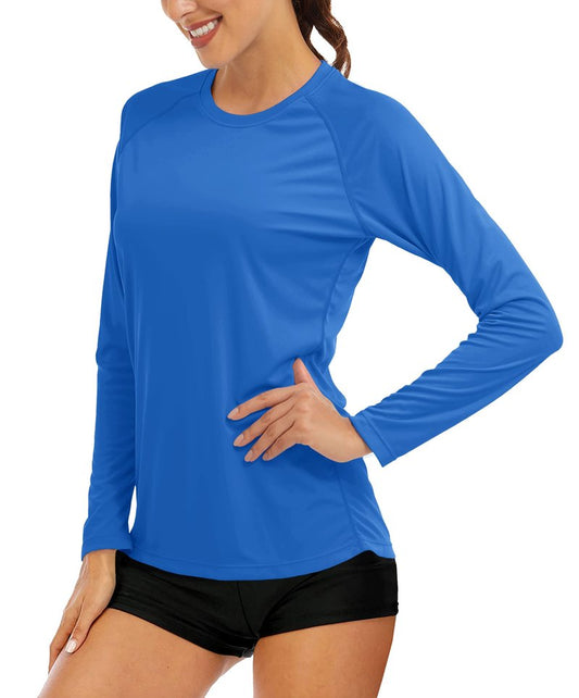 MAGCOMSEN UV Shirts for Women - Sun Protection & Workout Runnig Shirts - Women Athletic Summer Tee Blue Green