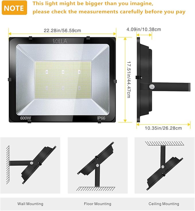 600W LED Stadium Flood Light Outdoor, 3300W Equivalent, 48000LM Super Bright LED Exterior Arena Light, IP66 Waterproof, 6000K Daylight White, Commercial Lighting for Sports Fields and Counts
