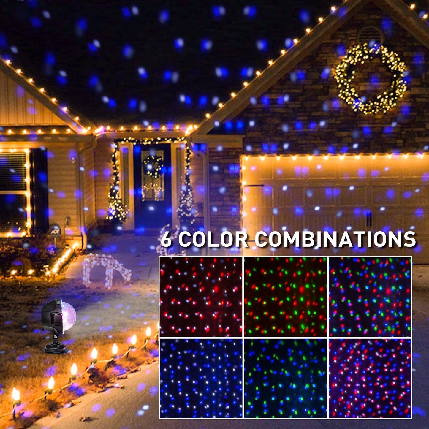 EAMBRITE Christmas Projector Lights Outdoor Multicolour Rotating Falling Snow Projector Moving Points Projection Lights Outside Christmas Decorations for House Garden Party