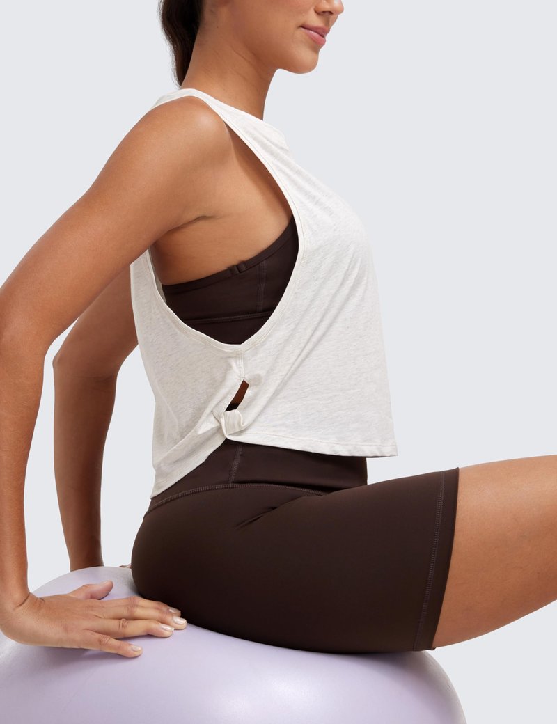 CRZ YOGA Women's Sleeveless Cotton Crop Tank Top for Yoga Gym Running Workout - Deep Armhole Ice Grey/White X-Small