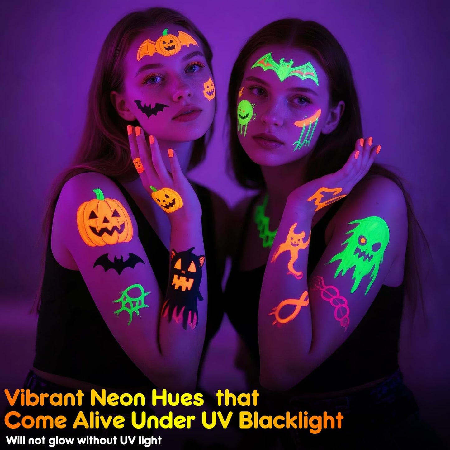 ThEast 8 Glow in the Dark Body Paint, Halloween Makeup Kit, UV Neon Face Markers, Glowing Face Painting Pens, Washable Tattoo Markers for Skin, Festival Essentials