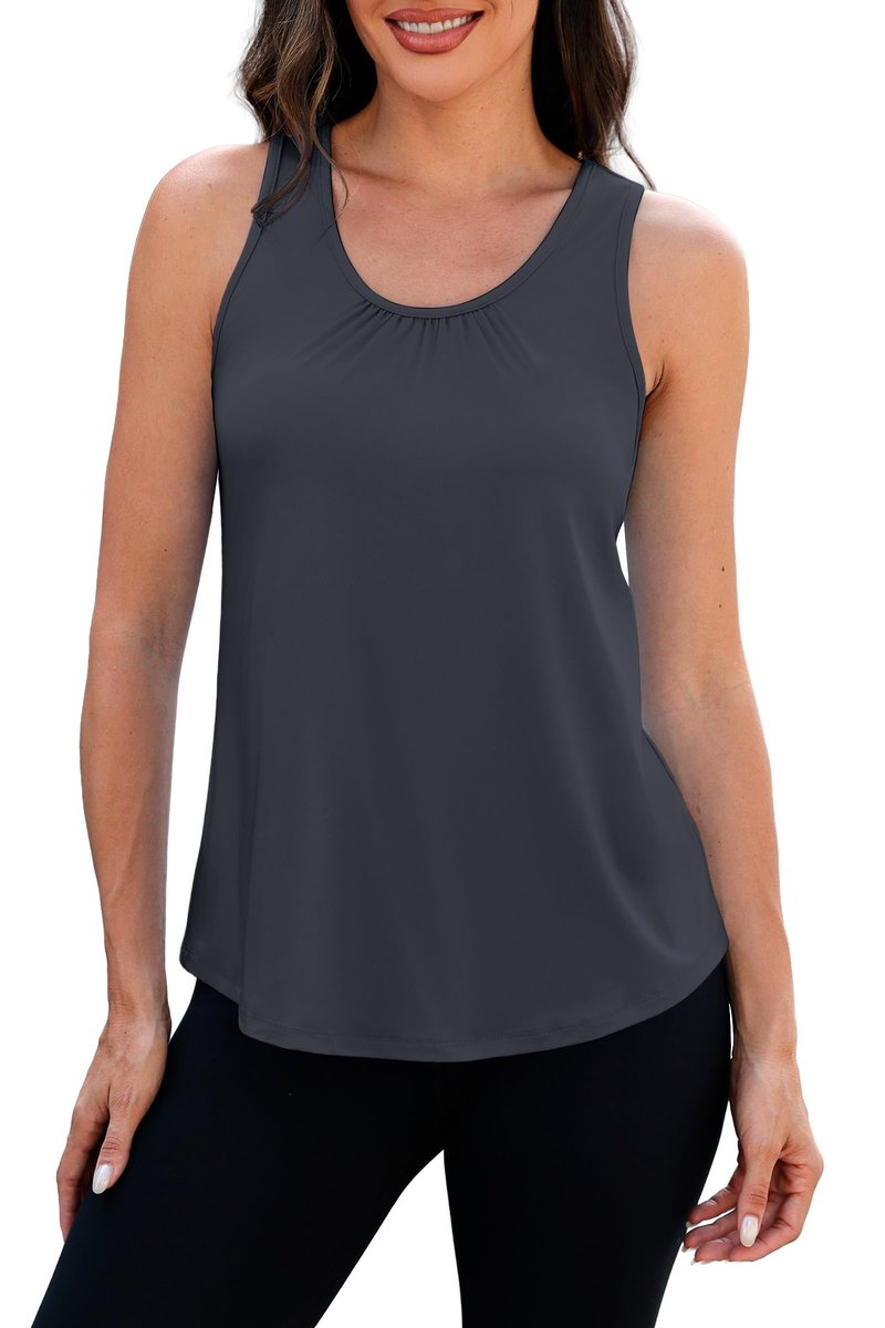 NIASHOT Workout Tank Tops for Women Sleeveless Gym Shirts Black Yoga Top Loose Fit Running Shirt Athletic Tanks Dark Grey XL