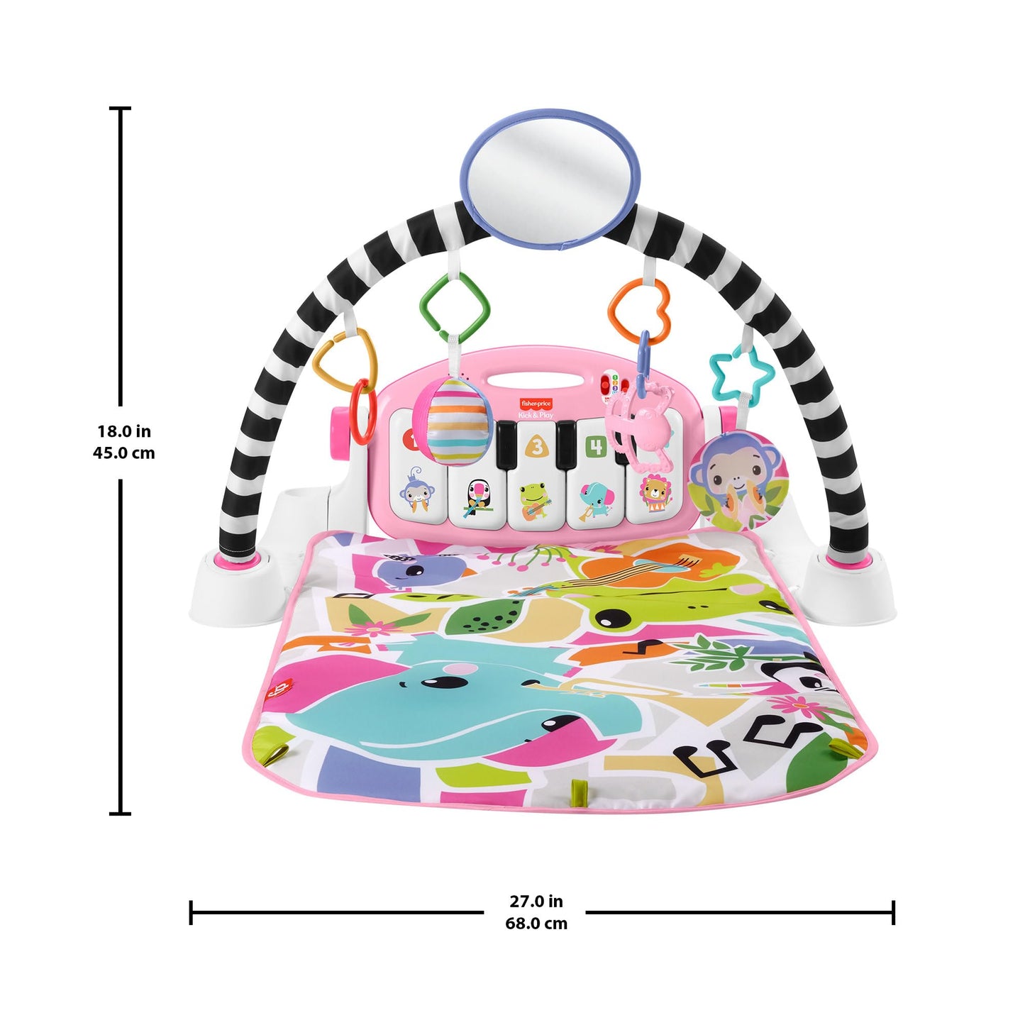 Fisher-Price Baby Activity Mat Glow and Grow Kick & Play Piano Gym, Portable Musical Toy with Smart Stages Learning, Ages 0+ Months, Pink, Queens English Version, HYH63
