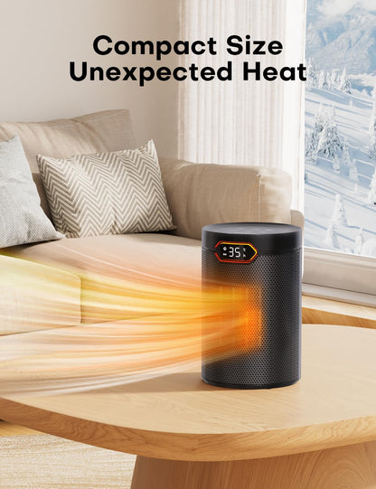QEXREED Heater, 1500W PTC Electric with ECO Mode, 4 Heat Settings, Breeze Mode, Thermostat, 24H Timer, Remote Control, Overheat & Tip Over Protection, Portable & Quiet for Home, Office