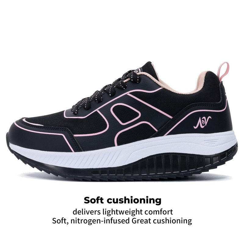 RomenSi Womens Walking Shoes Arch Support Tennis Orthotic Sneakers Plantar Fasciitis Rocker Bottom Shoes for Foot and Heel Pain Relief BlackRose US 6