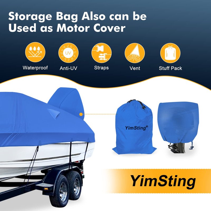 YimSting 1200D Waterproof Boat Cover - Fits 20' to 22' ft Bass, V-Hull, Tri-Hull, Fish & Ski, Runabout Bowrider Boats - Heavy Duty Canvas Blue
