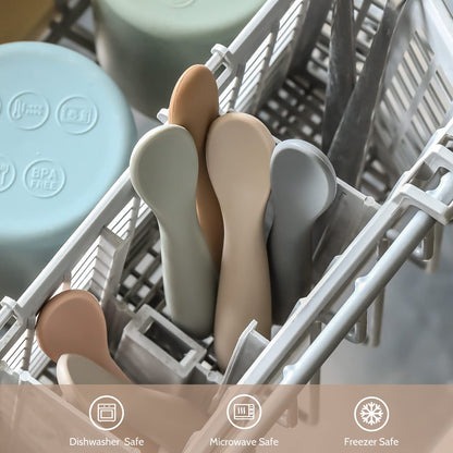 6 Pack Baby Spoons, Shorter Length for Self Feeding, First Stage Spoons, Food Grade Silicone, 6+ Months, Baby Training Spoons, Dishwasher Safe & Boil-proof