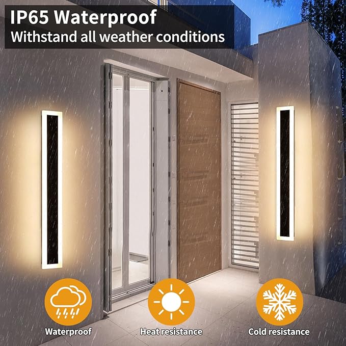 Upgrade Widened 2 Pack LED Outdoor Wall Sconce, 39.3inch Modern Minimalist Wall Mount Light, 3 Color 3000K/4500K/6000K, 36W, IP65 Waterproof, Outside Lighting Fixture for Courtyard, Balcony, Patio