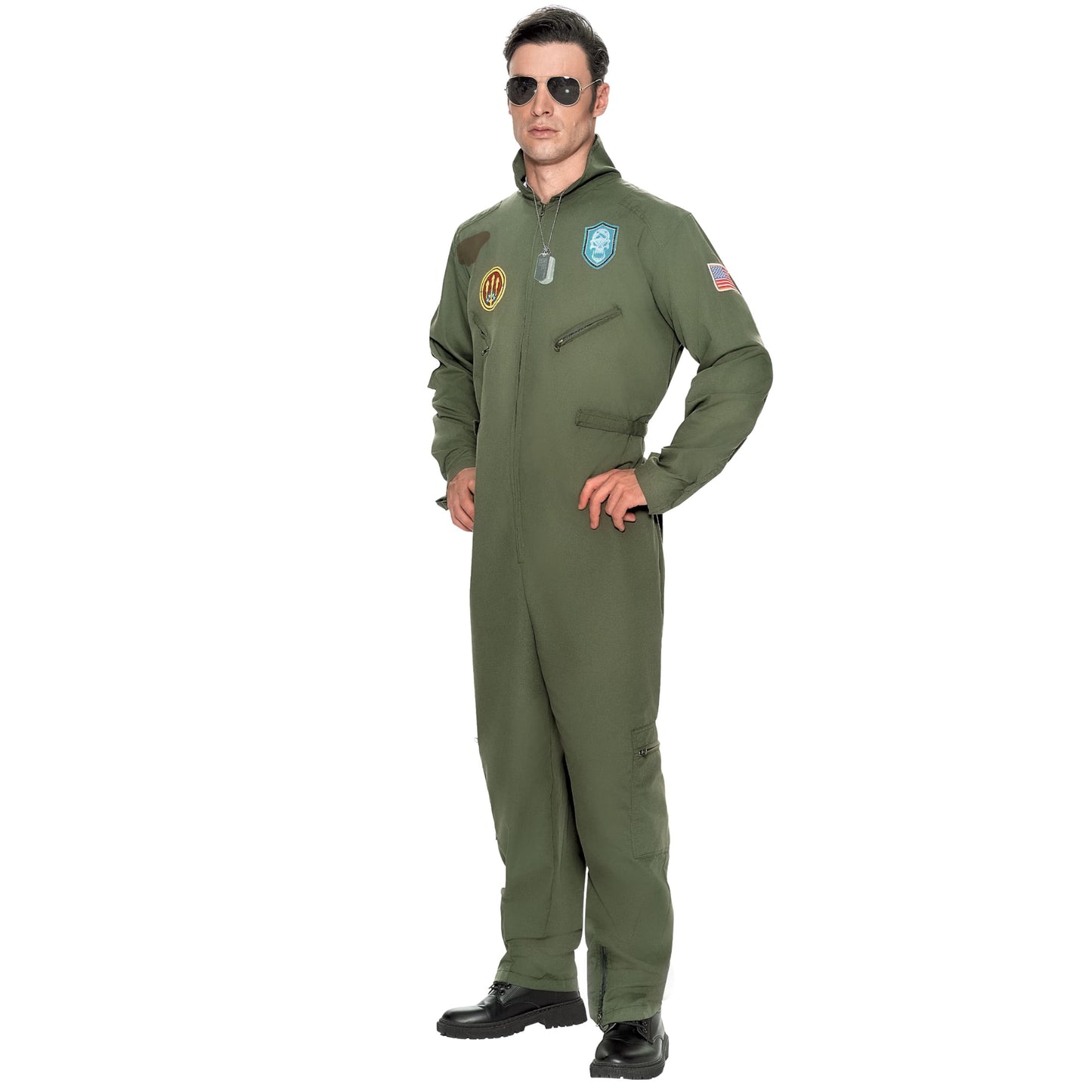 Spooktacular Creations Halloween Flight Suit Men, Fighter Pilot Costume Men for Adult Halloween Dress Up Party Cosplay, Role-Playing Cosplay Party (X-Large)