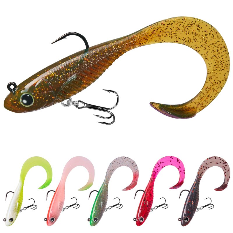 TRUSCEND Duramax Easy Catch TPE Soft Fishing Lures with BKK Hooks, Trembly Sinking and Vibrating Swim for More Bites, Pre-rigged Tear-Resistant Swimbaits for Bass, Trout, Crappie, Freshwater Saltwater