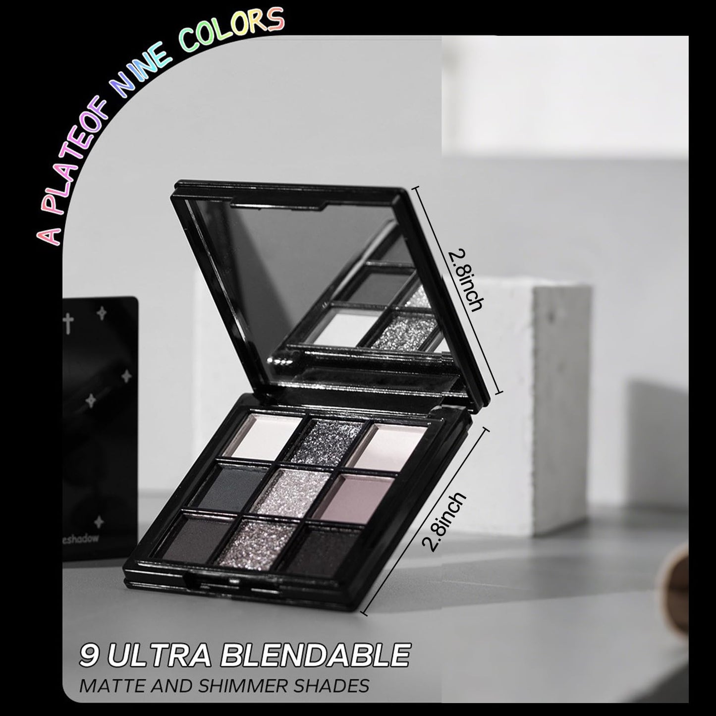 Erinde 9 Color Smokey Eyeshadow Palette, Highly Pigmented Matte & Glitter Shades,Black Silver Gray Eye Shadow Set for Halloween Makeup, Long-Lasting, Waterproof & Blendable, Reversal Star Smokey
