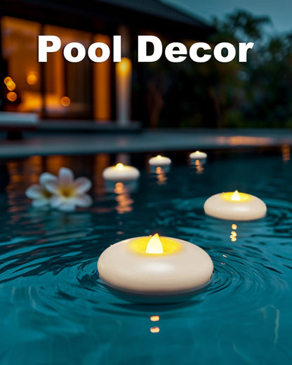 5plots Flameless Floating Candles 3 Inches White Waterproof Led Tealights for Wedding Vases Centerpieces Party Proposal Pool Decor Decoration 200 Hour (24 Pack)