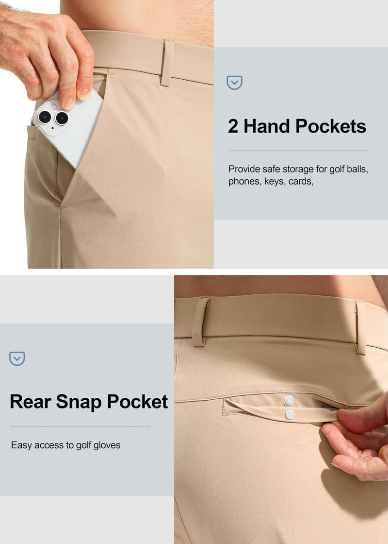 Pudolla Men's Golf Pants Mens Stretch Dress Pants 30 Lightweight Quick Dry Casual Slacks Work Pants with Pockets(Khaki 40Wx30L)