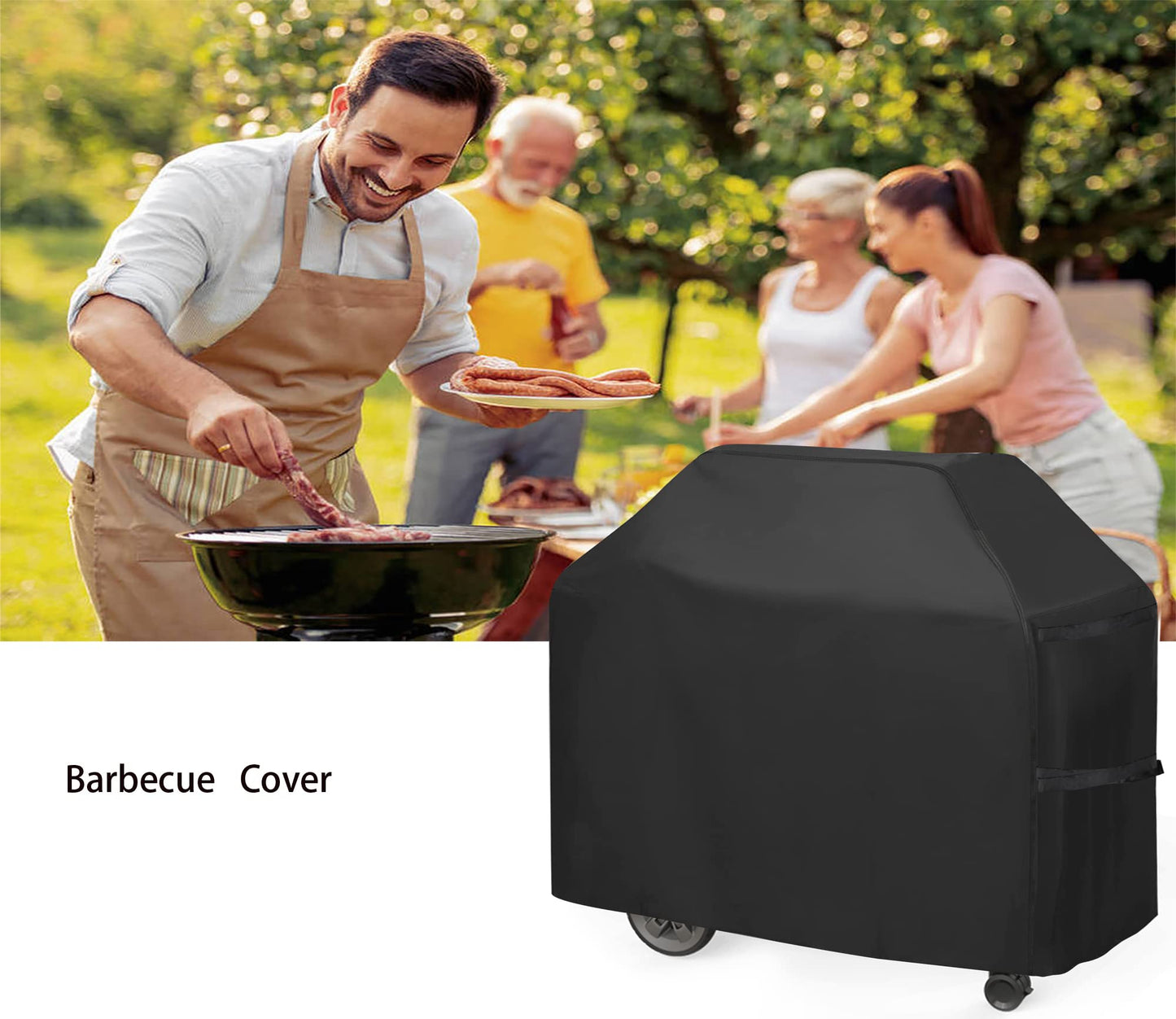 BBQ Cover Heavy Duty Large Waterproof, 3-4 Burner Gas BBQ Covers, Outdoor Barbecue Grill Cover PVC Coating Dust Protection, UV Protection with Storage Bag(145 x 61 x 117CM)