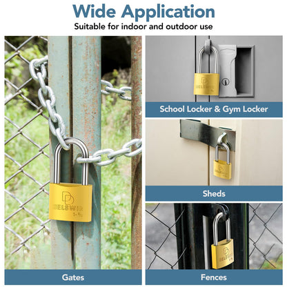 DELSWIN Weatherproof Padlock with Key (Keyed Alike) - Heavy Duty Solid Brass Locker Lock with 1-9/16" Long Shackle, Marine Grade Pad Lock for Outdoor Gate, Fence, Shed (2 Pack)