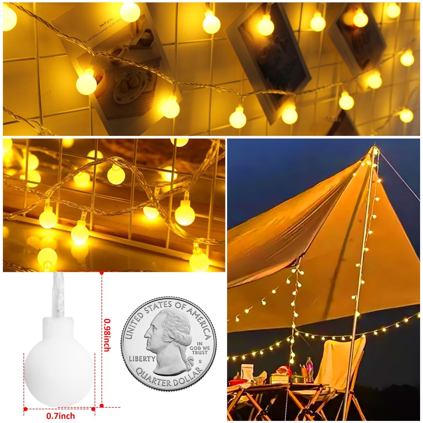 Battery Operated LED Globe String Lights, 2-Pack Total 52FT 120LEDs - Each 26FT 60LEDs 8 Mode Waterproof Christmas Fairy String Lights with Remote for Home Bedroom Garden Wedding Party Decoration