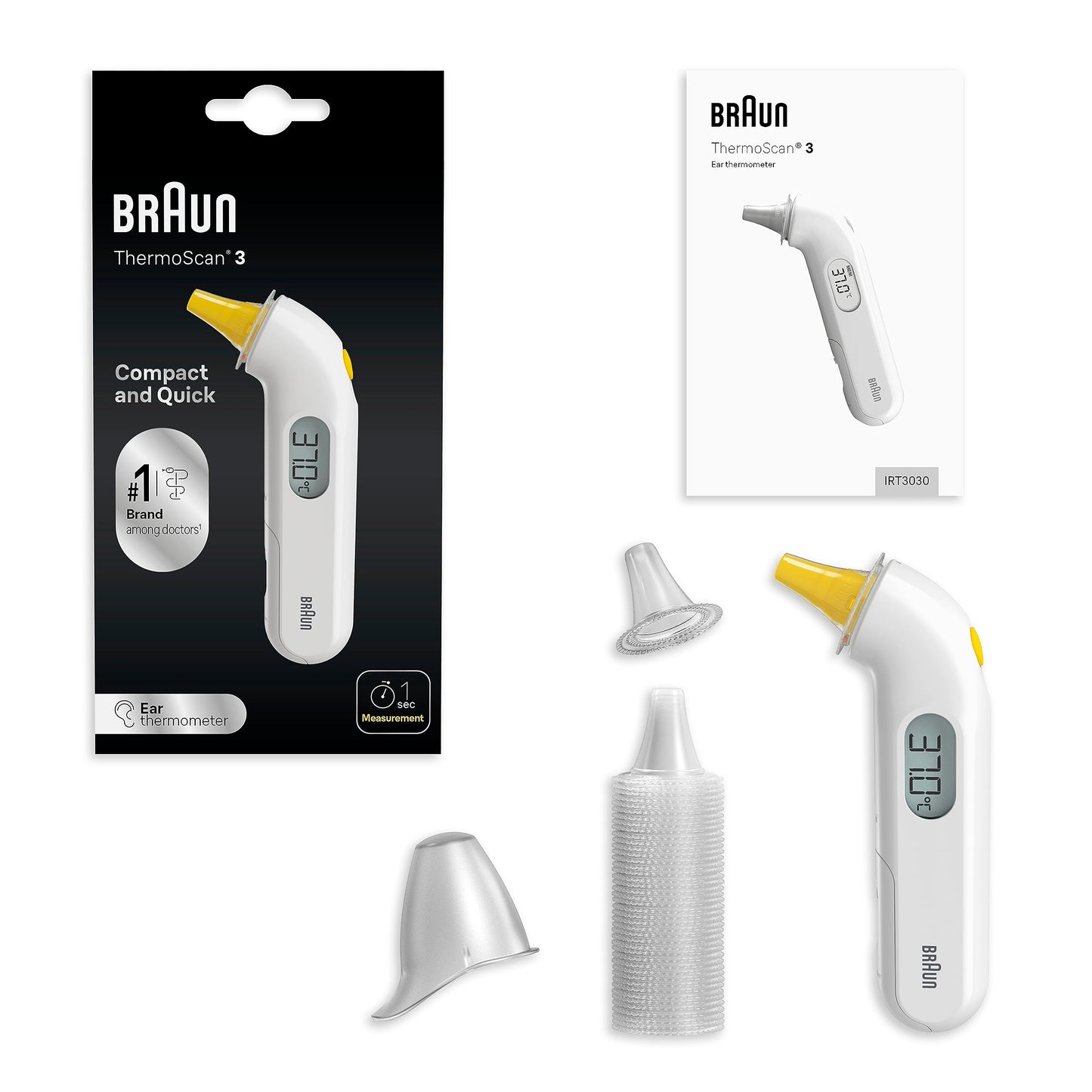 Braun ThermoScan 3 Ear thermometer - Fast 1 second measurement - Audio fever indicator - Digital Display - Baby and infant friendly - #1 Brand among doctors(1) - IRT3030