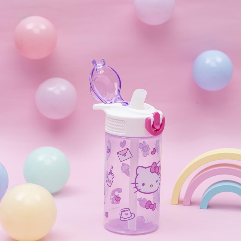 Zak Designs Sanrio Sage Kids Water Bottle For School or Travel, 16oz Durable Plastic Water Bottle With Straw, Handle, and Leak-Proof, Pop-Up Spout Cover (Hello Kitty)