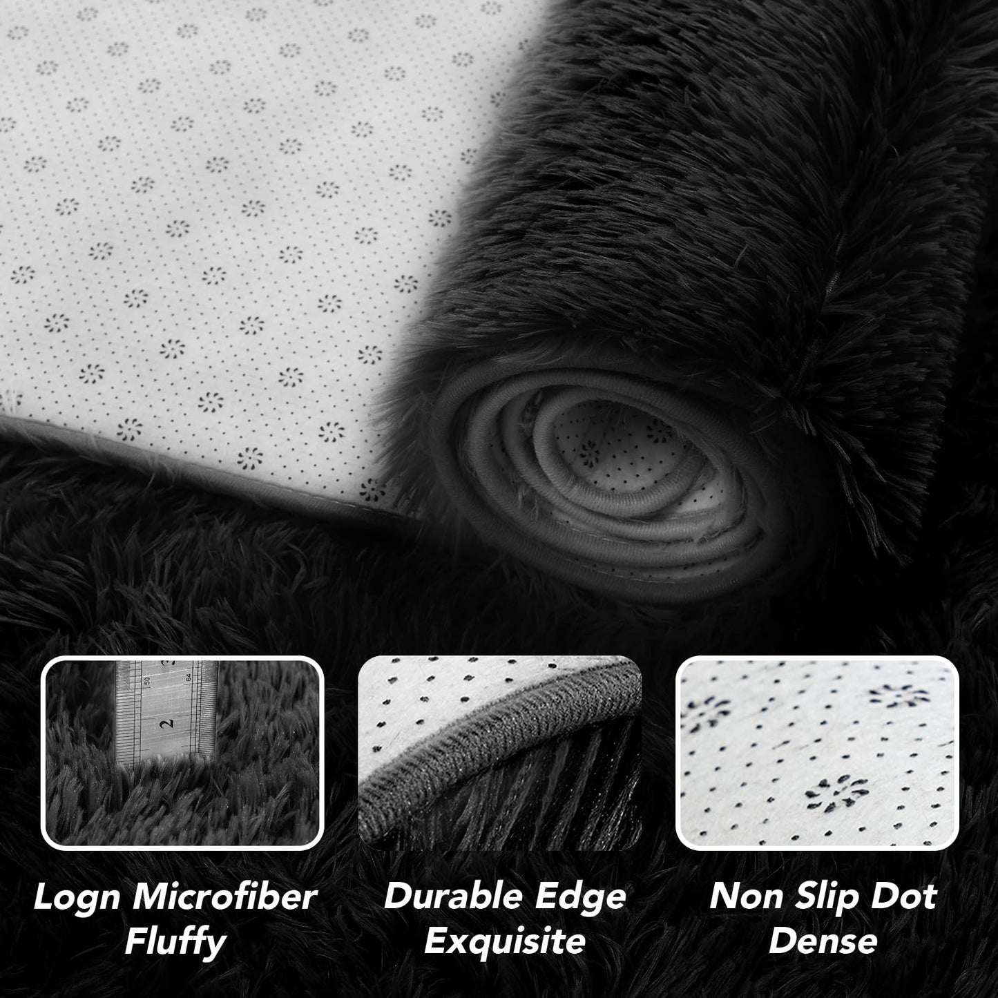Fluffyrug Large Rugs for Living Room 10x14: Black Extra Large Area Rugs 10x14 Living Room - Black Big Area Rug