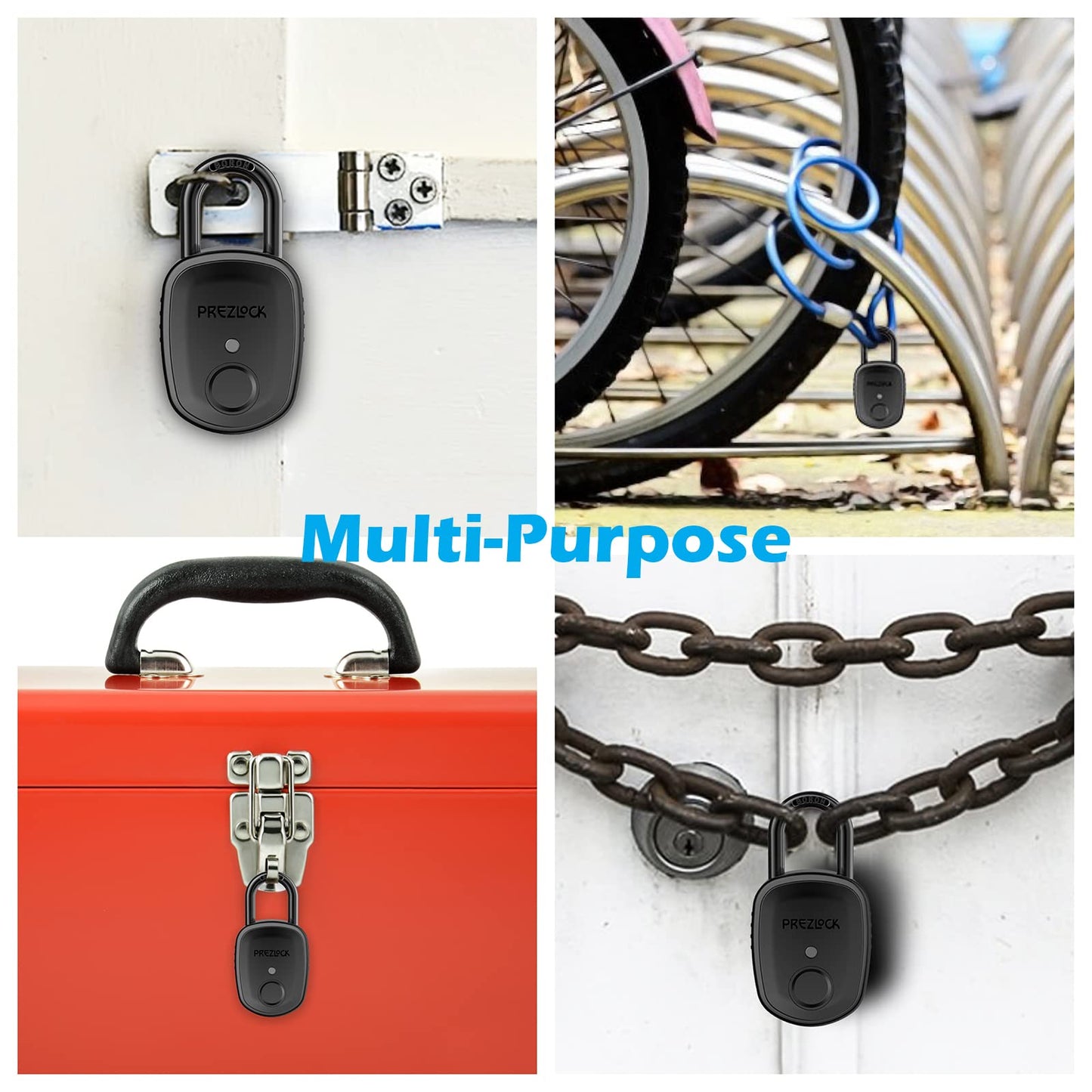 Fingerprint Padlock with Key Backup, 2keys, Prezlock, Smart Padlock with Keyless Biometric, Suitable for Outdoor and Heavy Duty, IP65 Waterproof. Graphite