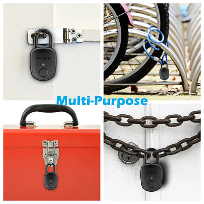 Fingerprint Padlock with Key Backup, 2keys, Prezlock, Smart Padlock with Keyless Biometric, Suitable for Outdoor and Heavy Duty, IP65 Waterproof. Graphite