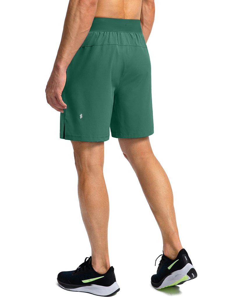 Soothfeel Men's Running Shorts with Zipper Pockets 7 Inch Lightweight Quick Dry Gym Athletic Workout Shorts for Men (Green, L)