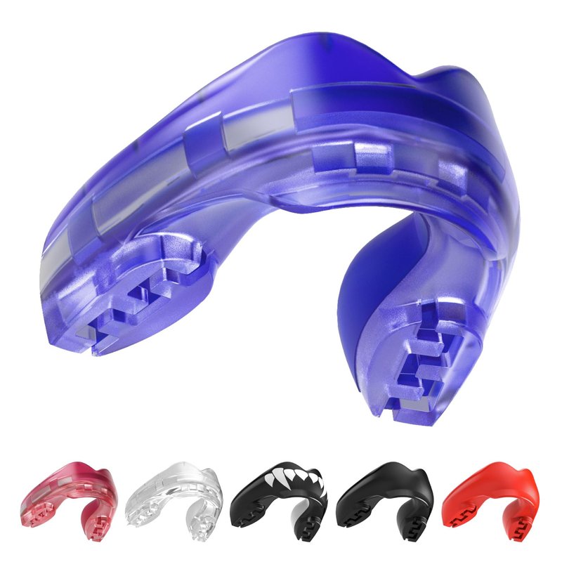 SAFEJAWZ Mouth Guard for Braces, Upper & Lower Protection Mouthguard with Case, Easy Fit Remoldable Mouthpiece for Football, Boxing, Lacrosse, MMA, Basketball & All Contact Sports (One Size, Ice Blue)